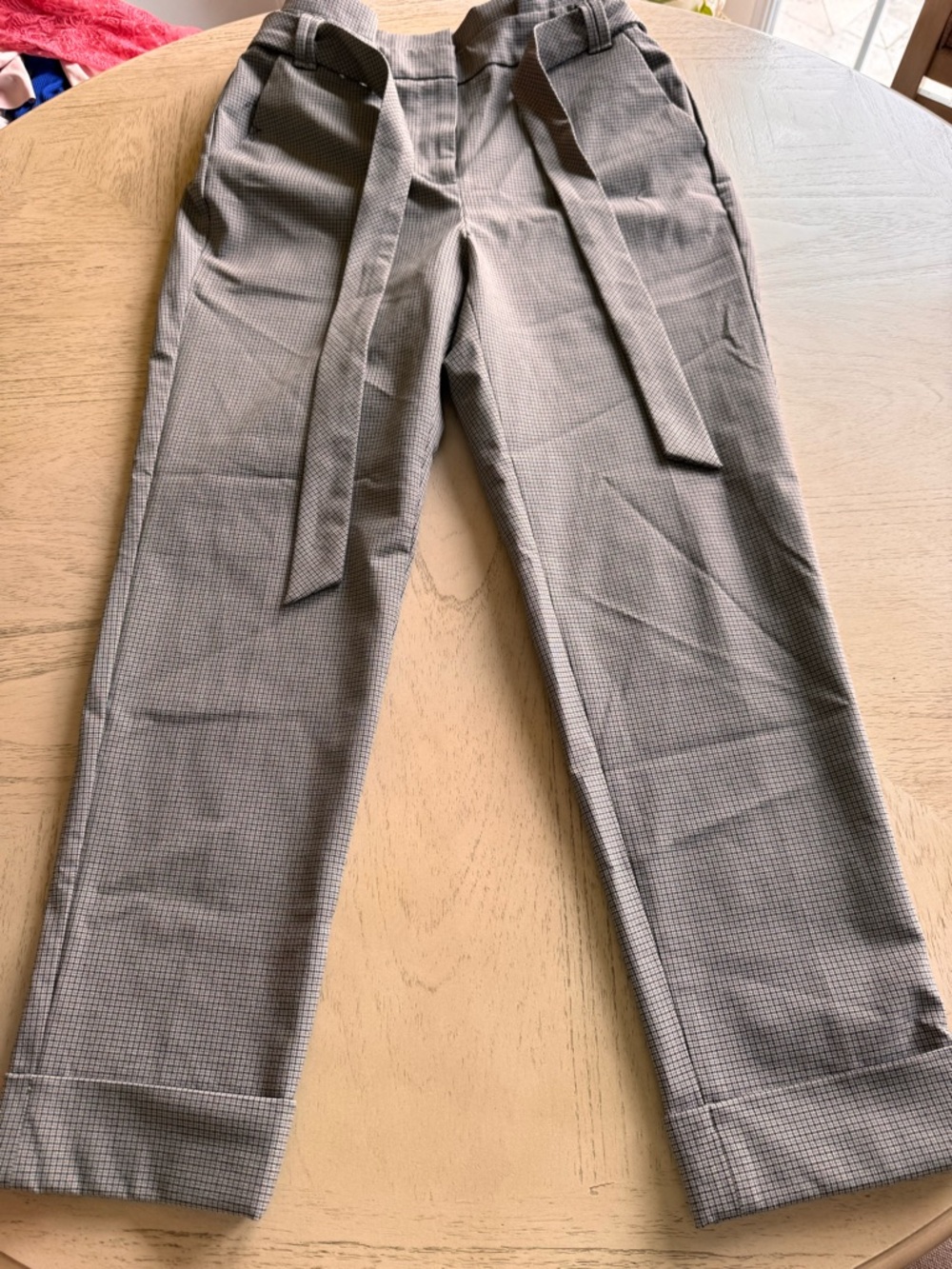 White House Black Market Gray Micro-Check Tailored Dress Pants with Self Tie